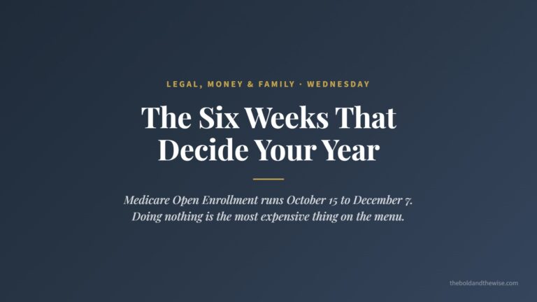 Title card reading The Six Weeks That Decide Your Year, noting that Medicare Open Enrollment runs October 15 to December 7.
